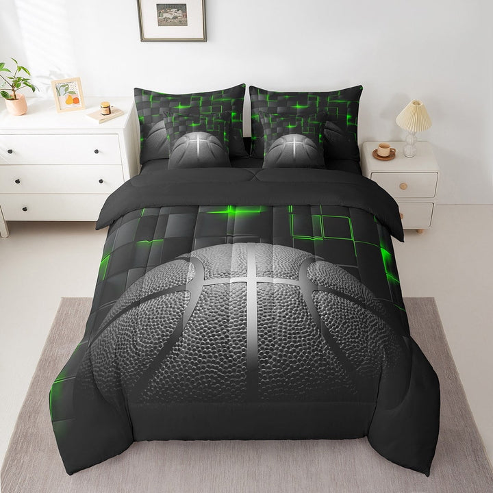 Erosebridal Basketball Lover Bed in a Bag Twin size, Square Geometry Bed Set, Neon Green, Reversible 7-Piece