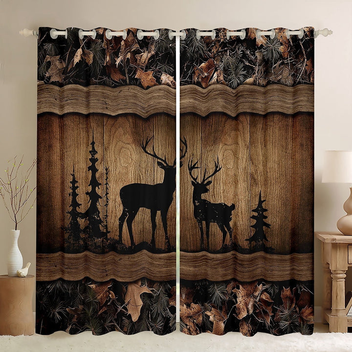 Rustic Cabin Window Curtains Camo Hunting Deer 30%-50% Blackout Curtains 52Wx63L Farmhouse Woodland Animal Curtains &amp; Drapes Men,Tree Camouflage Wildlife Curtains 2 Panels