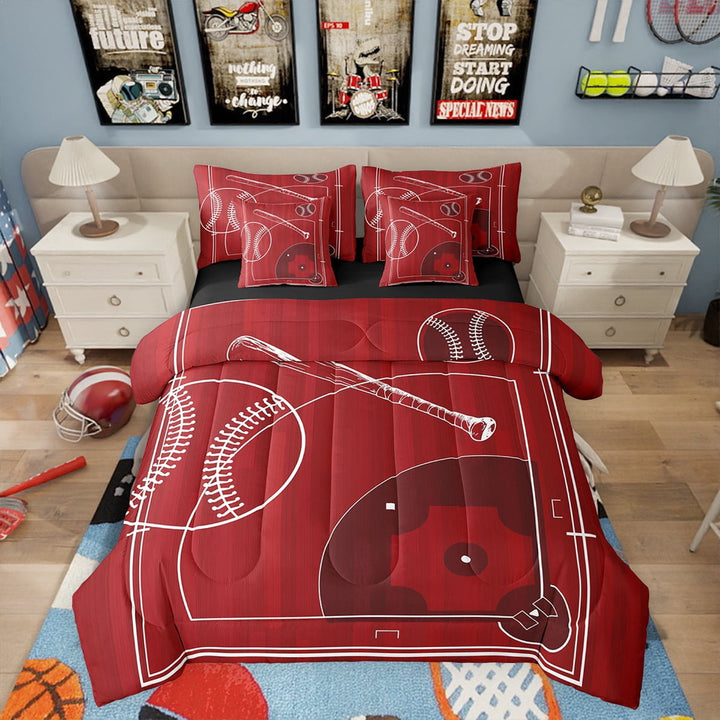 7 Pieces Sports Twin Size Comforter Set Baseball Bedding Comforter Sets, Black Reversible Bedding Set Ball Game Bed in a Bag, Baseball Field Bedding Sets &amp; Collections, Ultra Soft Cozy