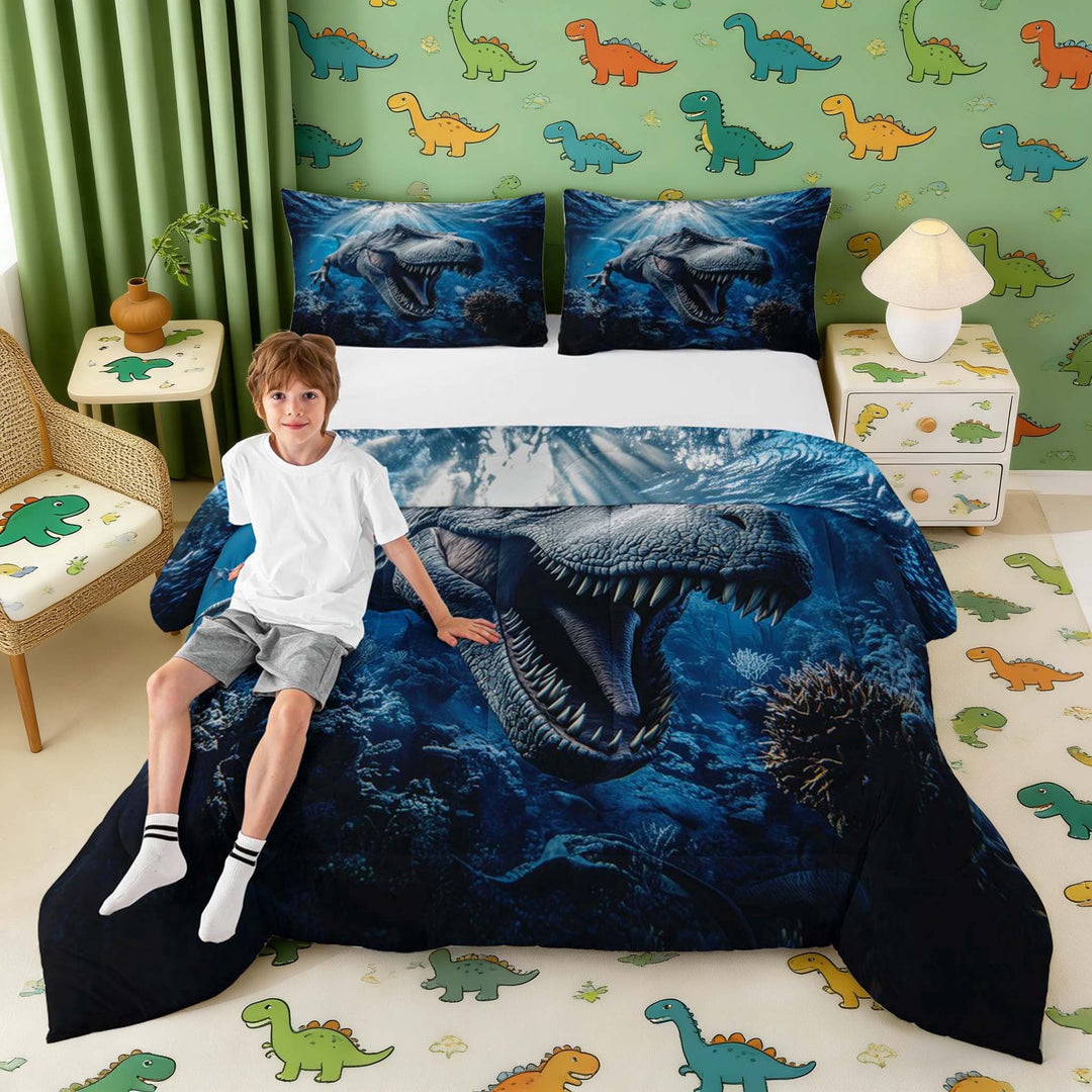 Erosebridal Tyrannosaurus Rex Queen Comforter Set for Kids, Deep Ocean Bedding Comforter Set