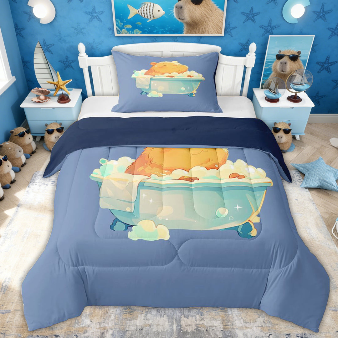 Erosebridal Cute Capybara Twin Comforter Sets for Kids, Cartoon Animals Bedding Set, 2-Piece, Blue Reversible