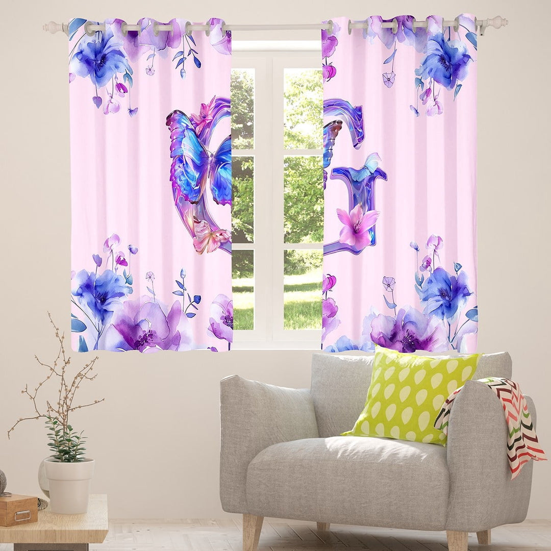 Manfei Initial Letter G Blackout Curtains,Vintage Floral Butterfly Curtains Pack of 2 (38x45 Each),Pink Purple Window Curtains For Kids,Breathable Bedroom Decoration