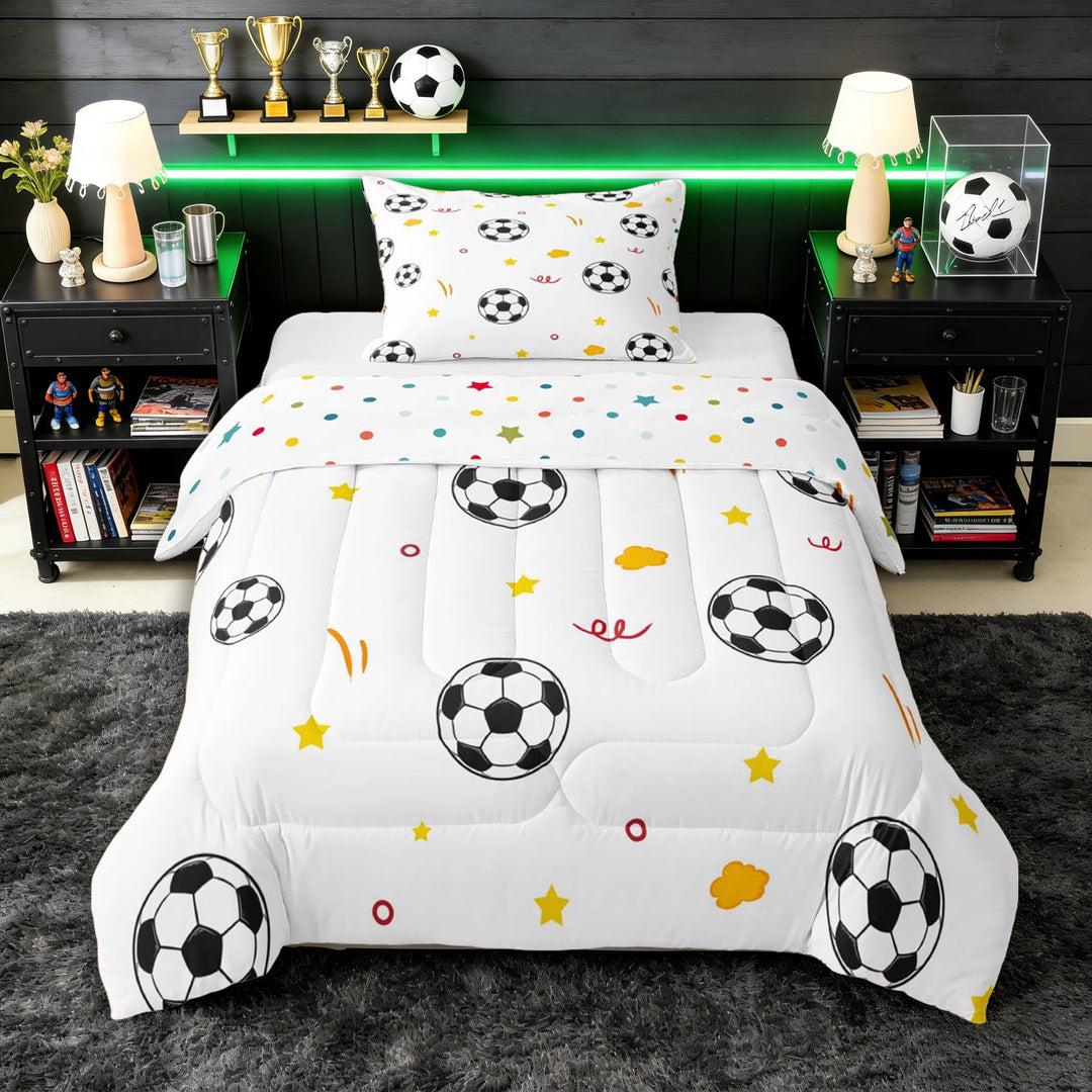 Erosebridal Teens Sport Soccer Twin Comforter Sets 3-Piece,Black White Football Bedding Set for Kids Boys Girls,Luxury Bedroom Decor
