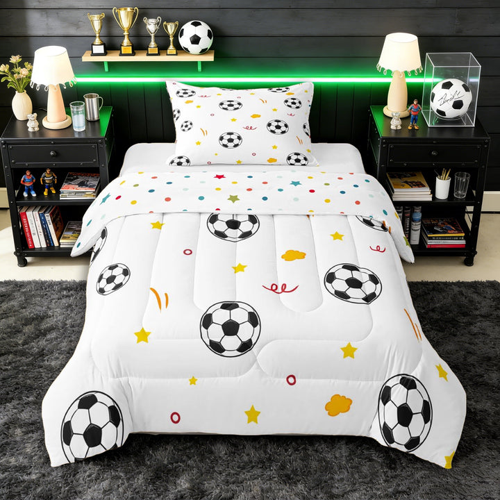 Erosebridal Teens Sport Soccer Twin Comforter Sets 3-Piece,Black White Football Bedding Set for Kids Boys Girls,Luxury Bedroom Decor