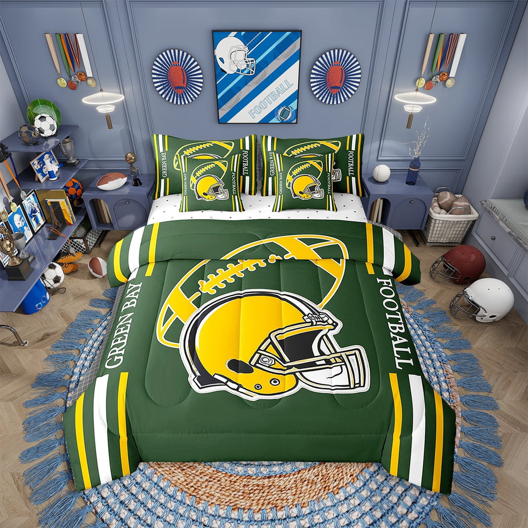 Erosebridal American Football Comforter Set Twin 7 Pieces Rugby Games Sport Arena Yellow Green Bedding Set Sports Theme Bed in a Bag with Comforter,Sheets
