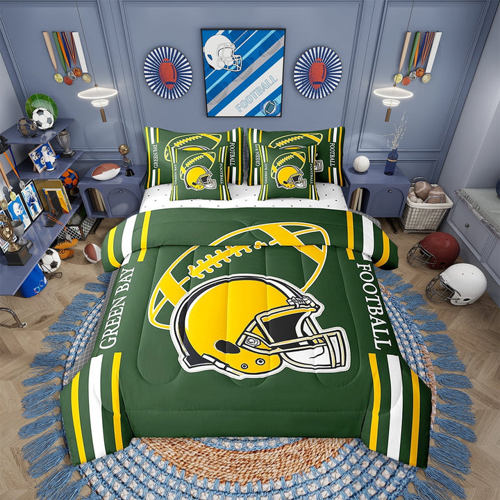 Erosebridal American Football Comforter Set Twin 7 Pieces Rugby Games Sport Arena Yellow Green Bedding Set Sports Theme Bed in a Bag with Comforter,Sheets