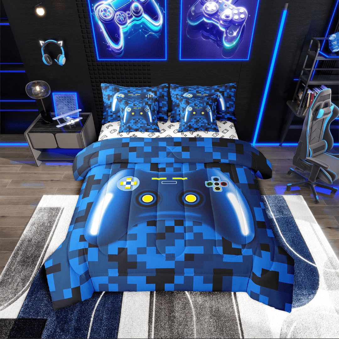 Erosebridal Gamepad Bedding Sets Twin Size,Video Gamer Comforter Sets with Sheets,Gaming Decoration,Reversible,Lightweight,7-Piece