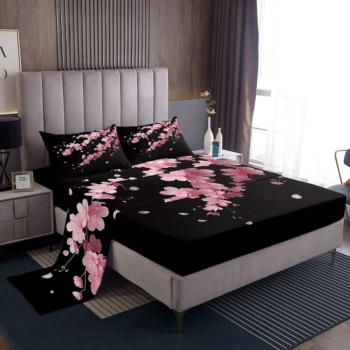 Erosebridal Cherry Blossom Bed Sheets King,Pink Sakura King Sheet Sets,Floral Flower Sheet Set King,Super Cozy Botanical Room Decor,4pcs