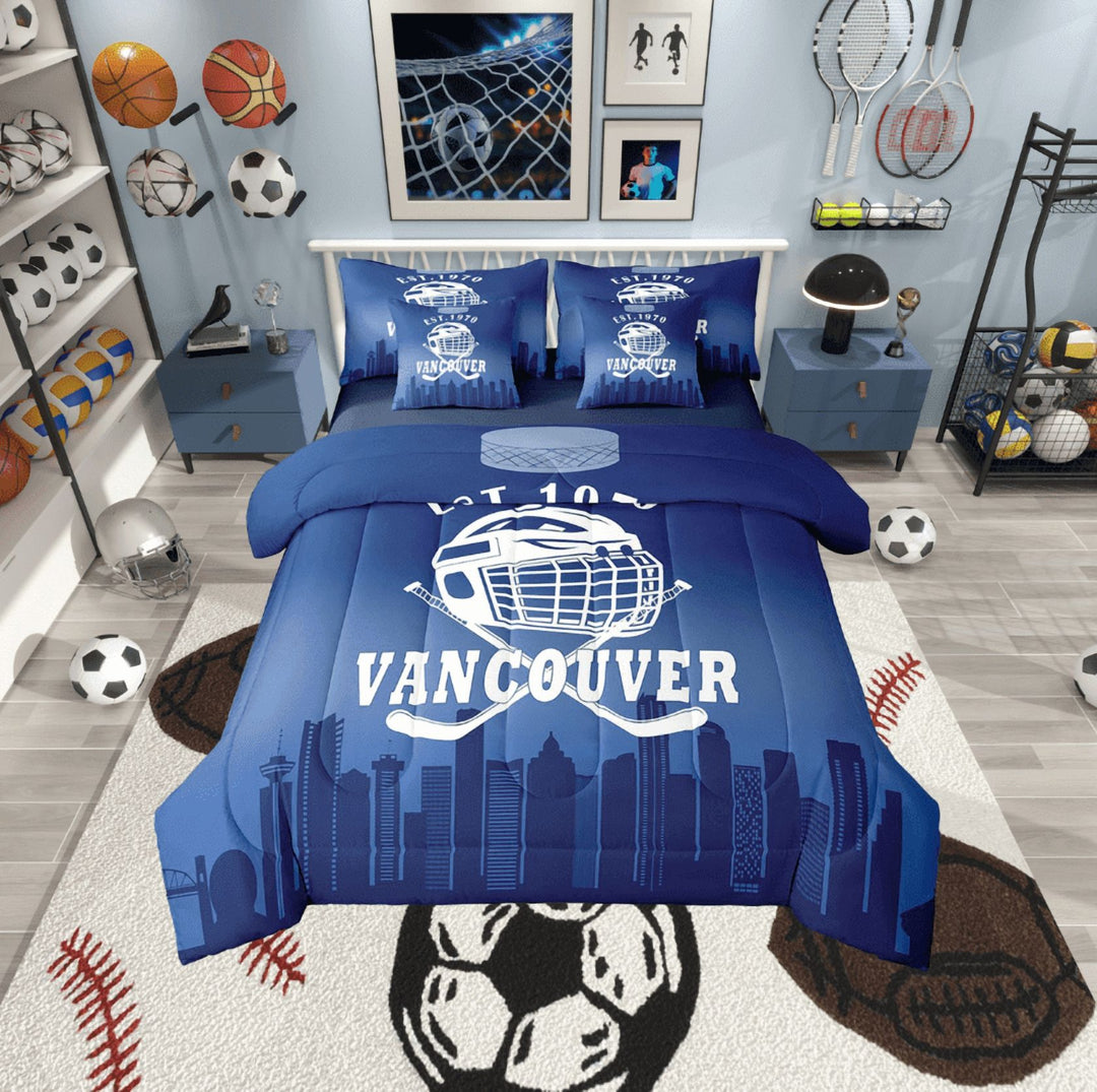 Erosebridal American City Vancouver Bed in a Bag Twin size, Football Soccer Bed Set, Sports Theme Reversible Bedding Twin Size, Breathable Bedroom Decor, 7pcs