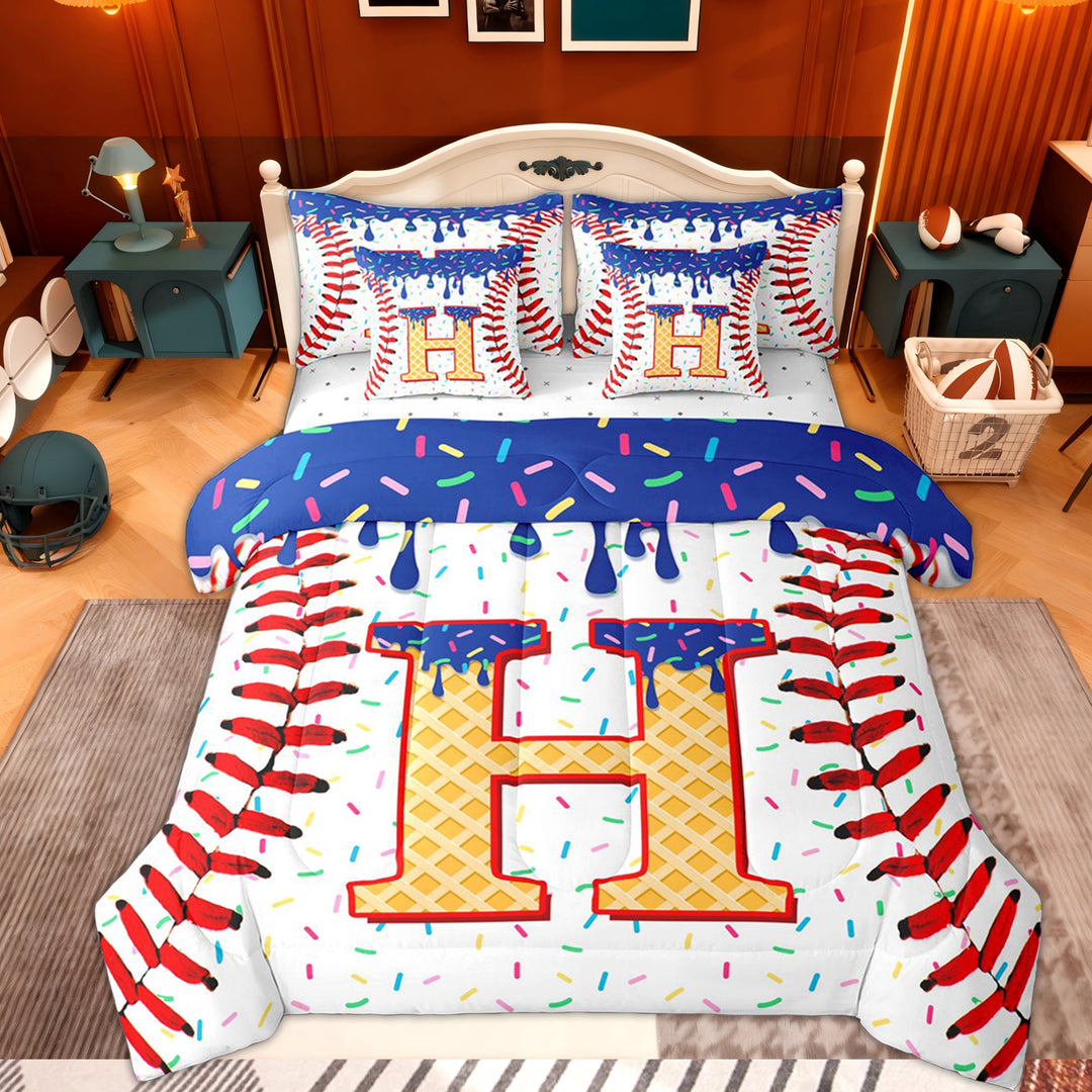 Erosebridal Orange Monogrammed H Twin Bedding Sets 7-Piece, Sport Baseball Bedding Comforter Set, Kids Boys