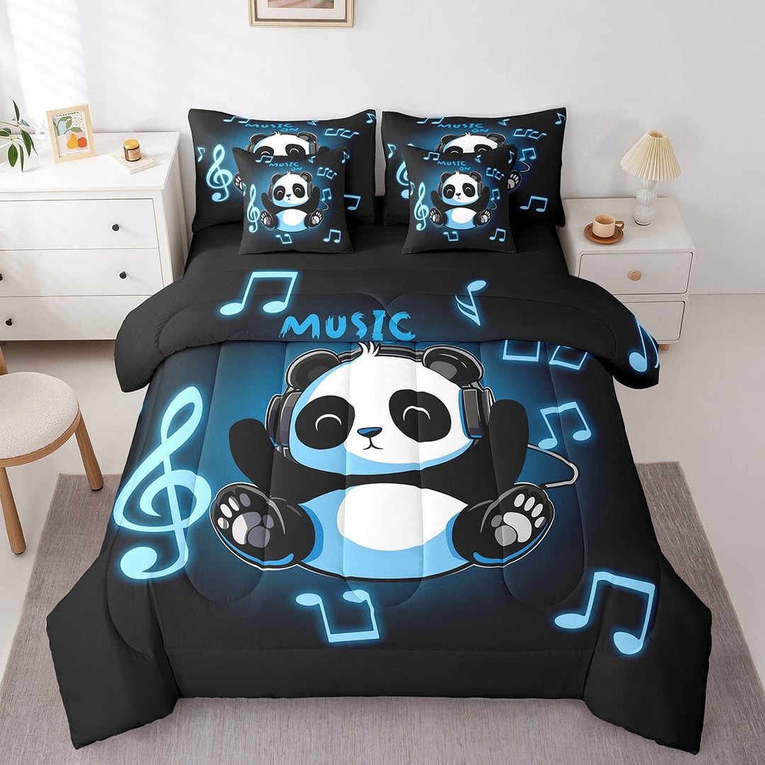 Erosebridal Panda Bed In A Bag Twin Cute Black White Music Giant Panda Comforter Set 7 Piece ,Headset Musical Note Bedding Set Animal Bear Cat Bed Sheets With Comforter