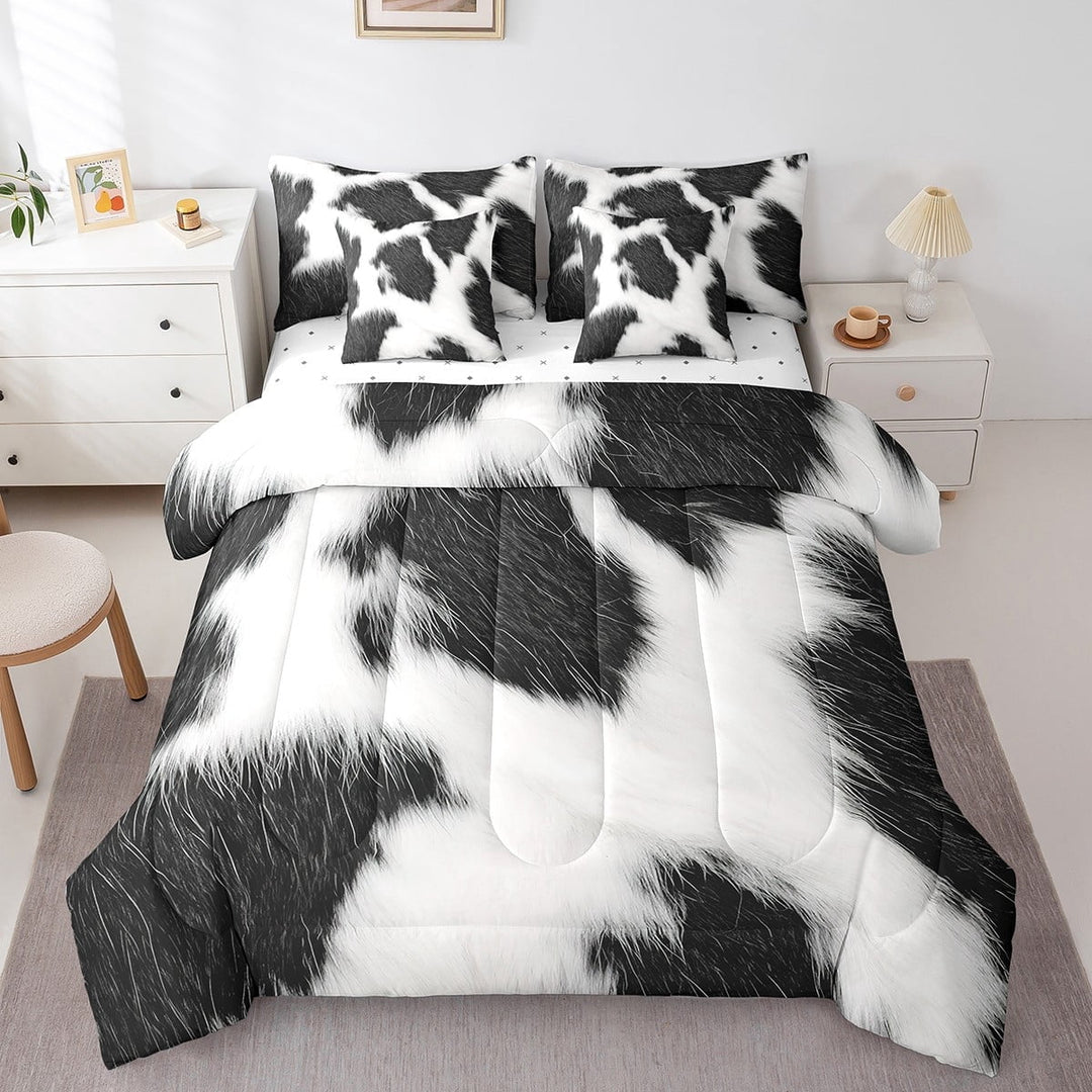 Mike Cow Print Twin Comforter Set - 7 Pieces Bed in A Bag Farmhouse Cowhide Comforters,Western Animal Bedding Sets with Comforter, Flat Sheet, Fitted Sheet and Pillowcases &amp; Shams