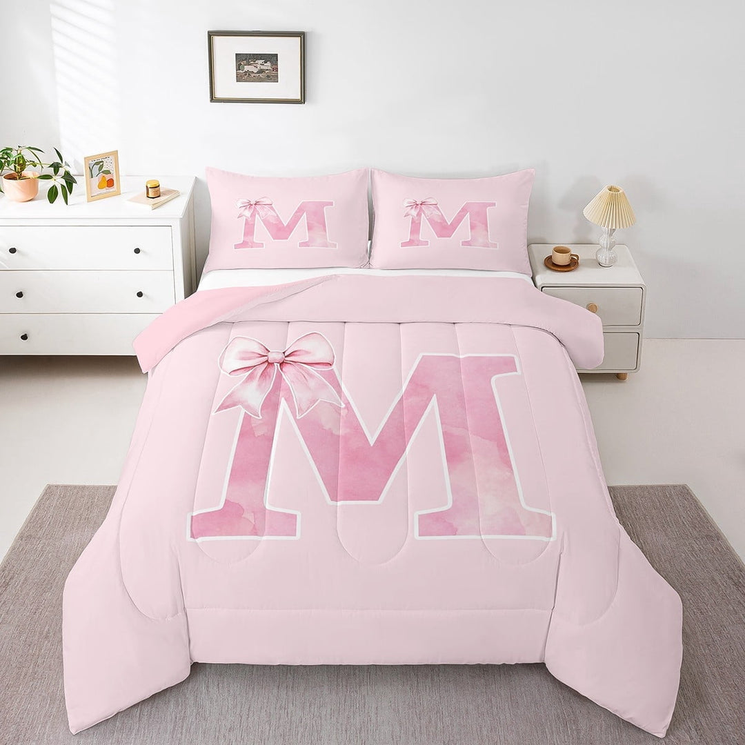 Erosebridal Initial Monogrammed Bedding Twin Comforter Set,Bowknot Bow Down Comforter,Letter Room Decorative,Reversible,Lightweight,2-Piece