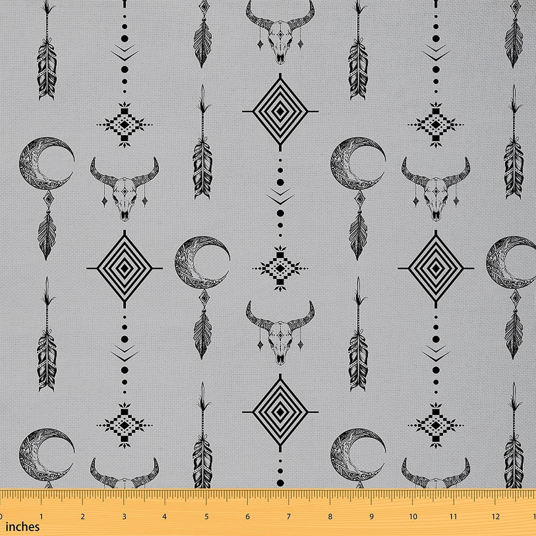 Manfei Bohemian Bull Skull Sewing &amp; Crafting Fabric (1 Yard), Hippie Dreamcatcher Home Decor Fabric by the Yard, Boho Aztec Fabric by the Yard Luxurious Living Room Decor