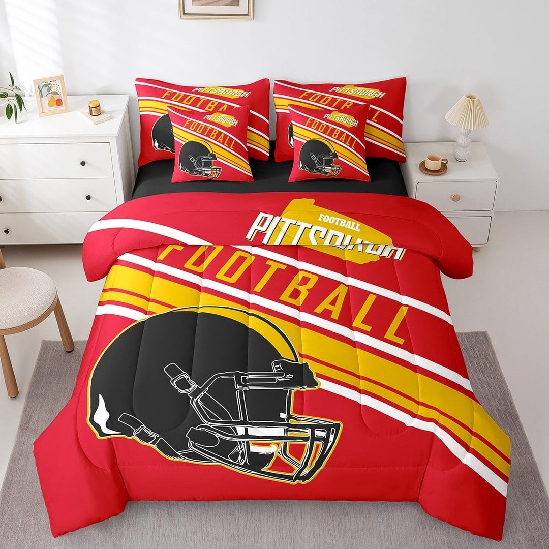 Erosebridal Sports Theme Bed in a Bag Twin size 7 Pieces, Bedroom Decor, Red, Pittsburgh