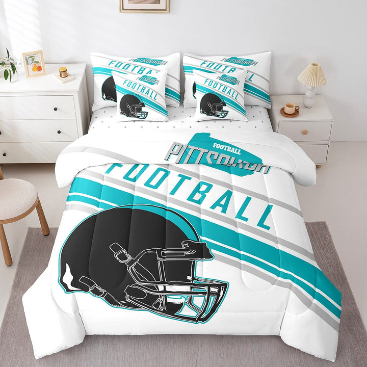 Erosebridal Football Bed in a Bag Twin size 7 Pieces Teens, Breathable, White, Pittsburgh