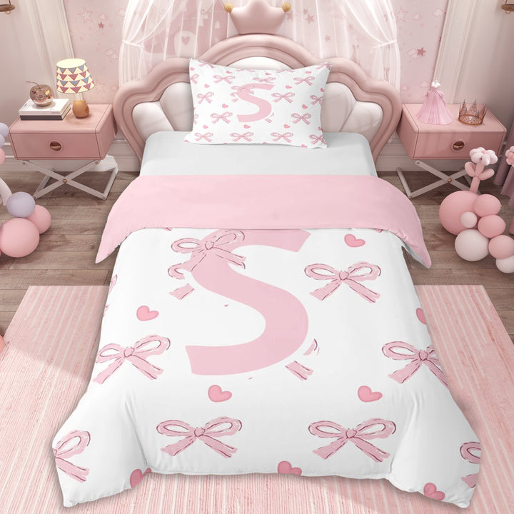 Erosebridal Personalized Initial S Twin Bedding For Girls,Pink Ribbon Bow Duvet Cover Set,Pink Reversible,Ultra Soft Home Decor,2pcs,No Comforter