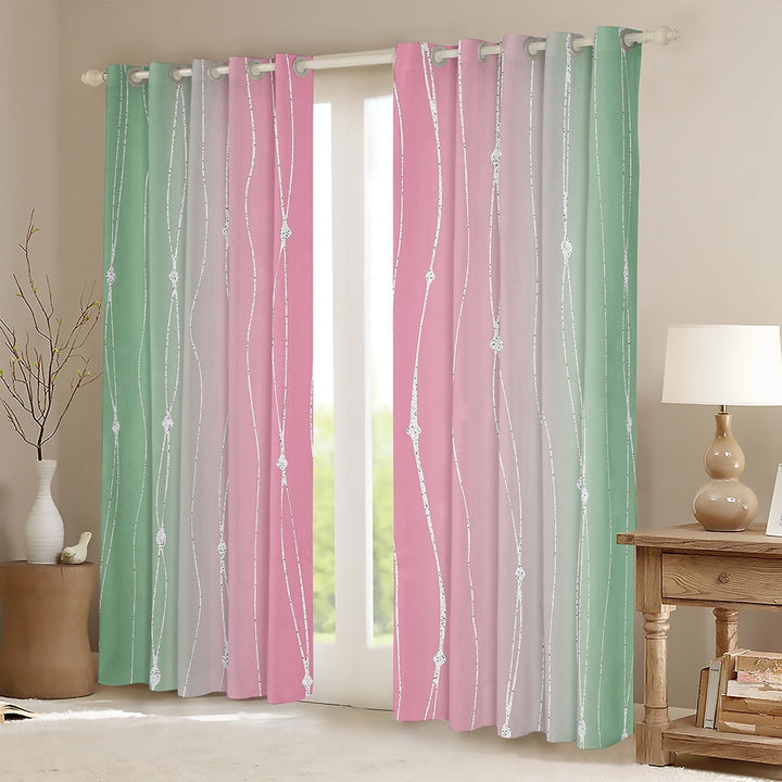 Erosebridal Sage Green and Pink Curtains &amp; Drapes Women Abstract Aesthetic Curtains, Dot and Wave Line Blackout Curtains Gradient Ombre Window Curtains Watercolor Geometric Living Room Curtains