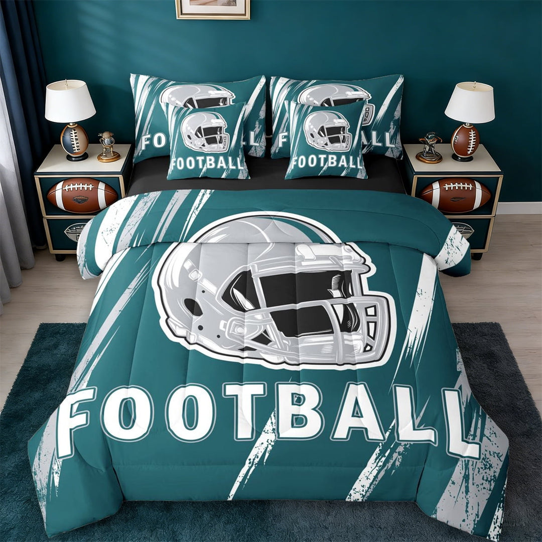 jejeloiu Football Games 7-Piece Twin Bedding Sets,American Sport City Bedding Comforter Set For Ball Gamer Reversible