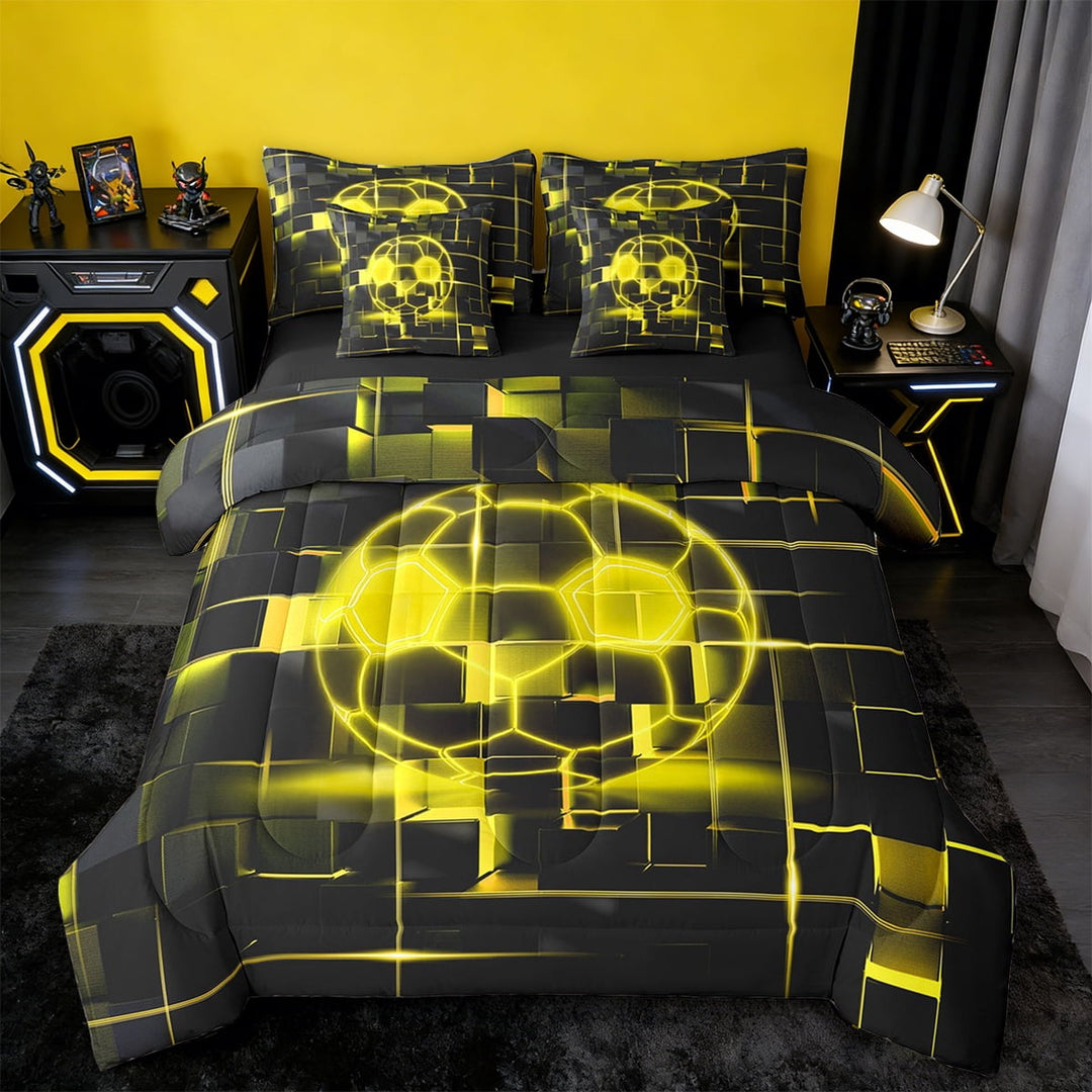 Erosebridal Ball Games Bedding Twin Size,Football Sport Bedding Twin Size,Yellow Neon Light Ombre Geometry Bedding Sets Twin Size,Super Cozy Room Decoration Reversible,7pcs