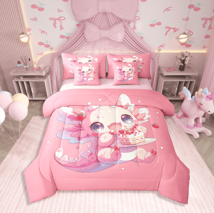 Erosebridal Cute Axolotl Bedding Sets Twin Size,Cartoon Wildlife Comforter Sets With Sheets,Animal Decoraiton,Reversible,Breathable,7Pcs