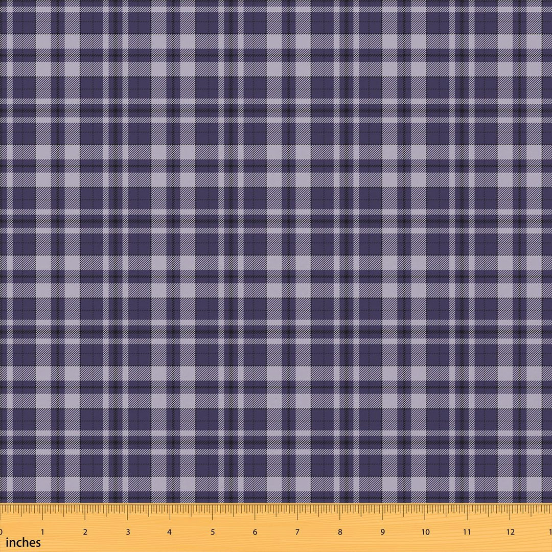 Manfei Aesthetic Grid Fabric by the Yard 1 Yard, Minimalist Checkered Home Decor Fabric by the Yard, Dark Purple