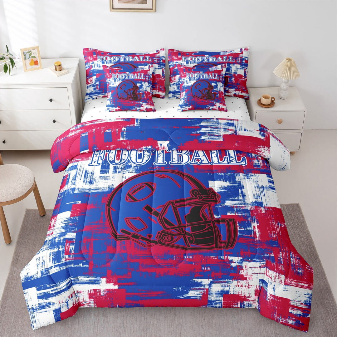 Erosebridal American Football 7 Pieces Comforter Sets Buffalo Bedding Set for All Season Twin Size Gifts for Football Fans Football City Bed in a Bag with Comforter