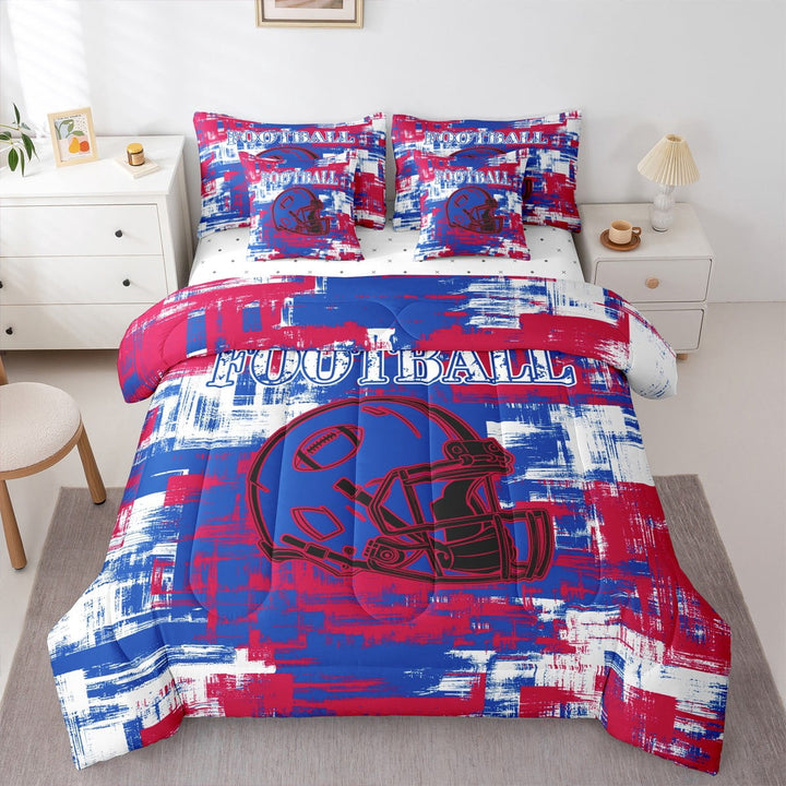 Erosebridal American Football 7 Pieces Comforter Sets Buffalo Bedding Set for All Season Twin Size Gifts for Football Fans Football City Bed in a Bag with Comforter