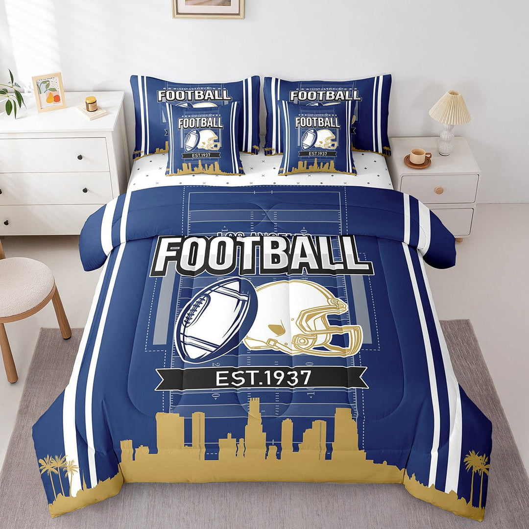 Erosebridal Sport Football Bedding Sets Twin Size,Stripes Comforter Sets with Sheets,Room Decorative,Reversible,Breathable,7-Piece