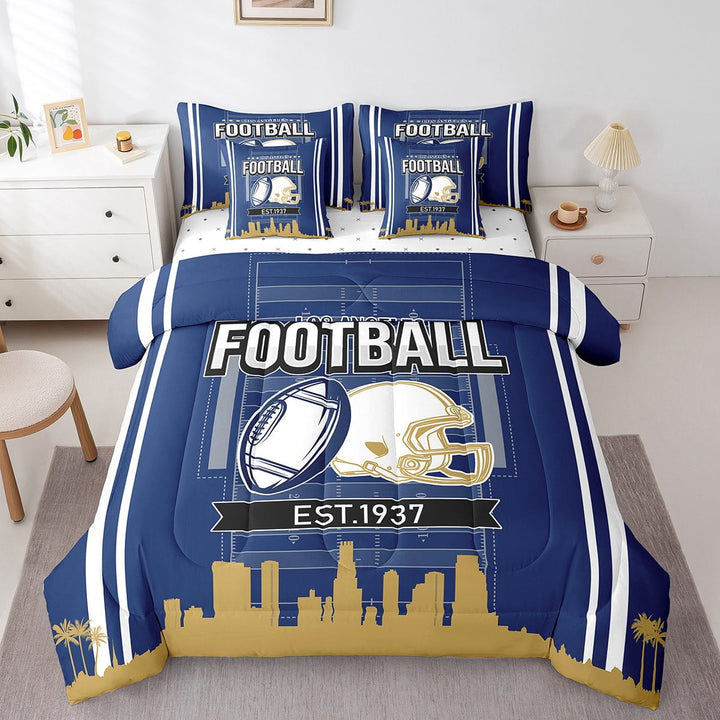 Erosebridal Sport Football Bedding Sets Twin Size,Stripes Comforter Sets with Sheets,Room Decorative,Reversible,Breathable,7-Piece