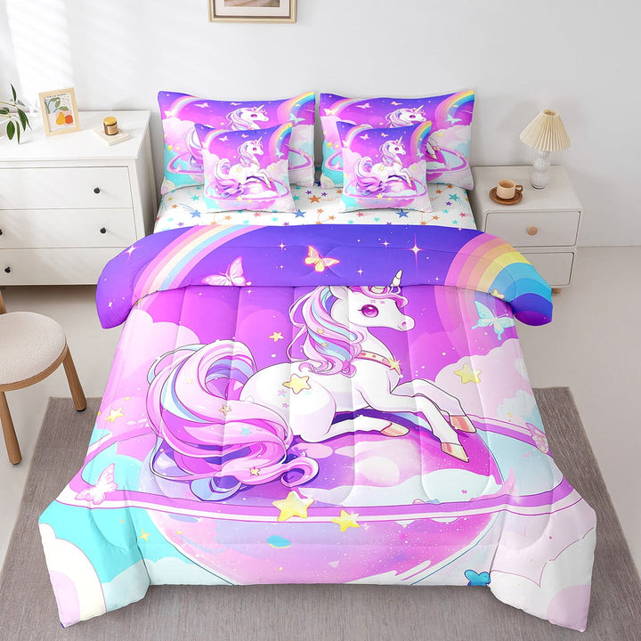 Erosebridal Kawaii Unicorn Bedding Full Size 7pcs , Stars Room Decor