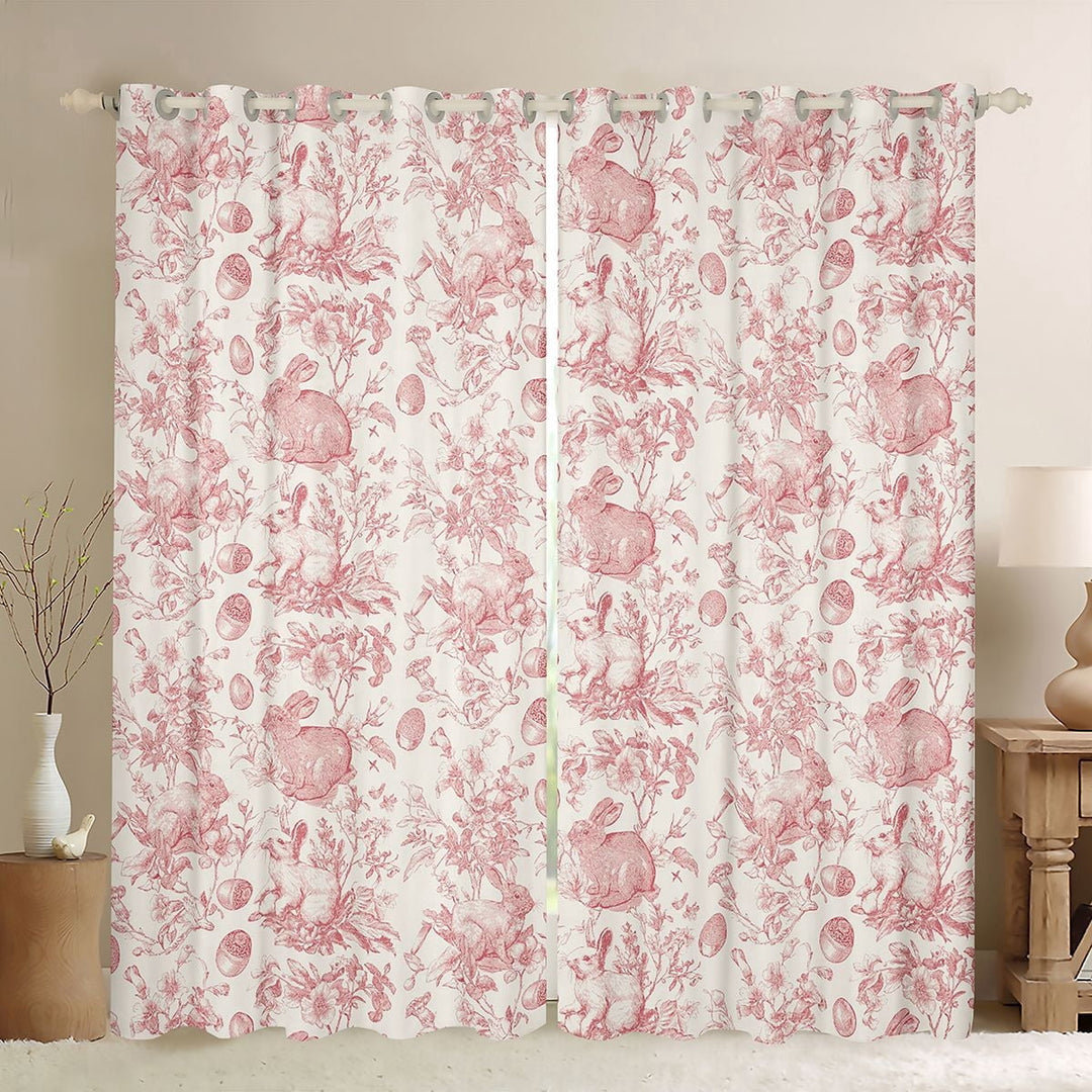 Erosebridal Vintage Rabbit Black Out Curtains for Kids, Pink Beige Curtains Pack of 2 (42x63 Each)