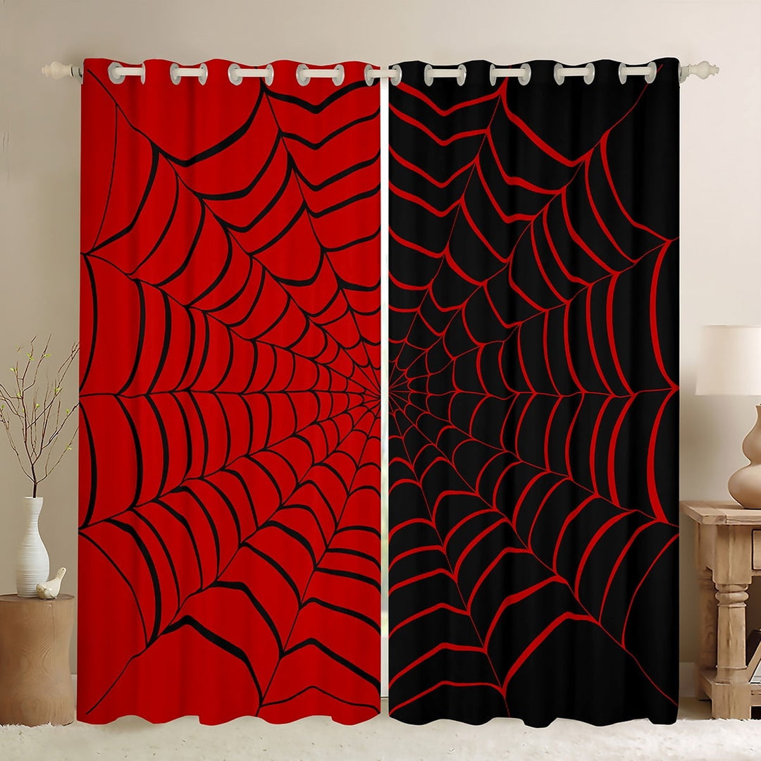 Manfei Black Red Spider Web Curtains Pack of 2 (42x84 Each), Gothic Cartoon Curtains Blackout, Spooky Halloween Theme Bedroom Curtains, Window Curtains Bedroom Decor