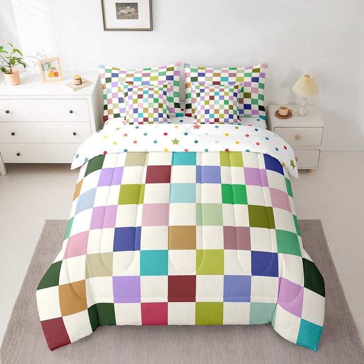 Erosebridal Vintage Checkered Bedding Sets Twin Size, Square Geometric Comforter Sets with Sheets, Buffalo Check Decor, Reversible