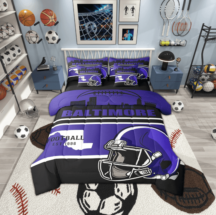 Erosebridal Eat Sleep Bedding Sets, American Football Comforter Sets with Sheets, Sports Lover Reversible Bed Sheets Set, Ultra Soft Bedroom Decorative, 7-Piece
