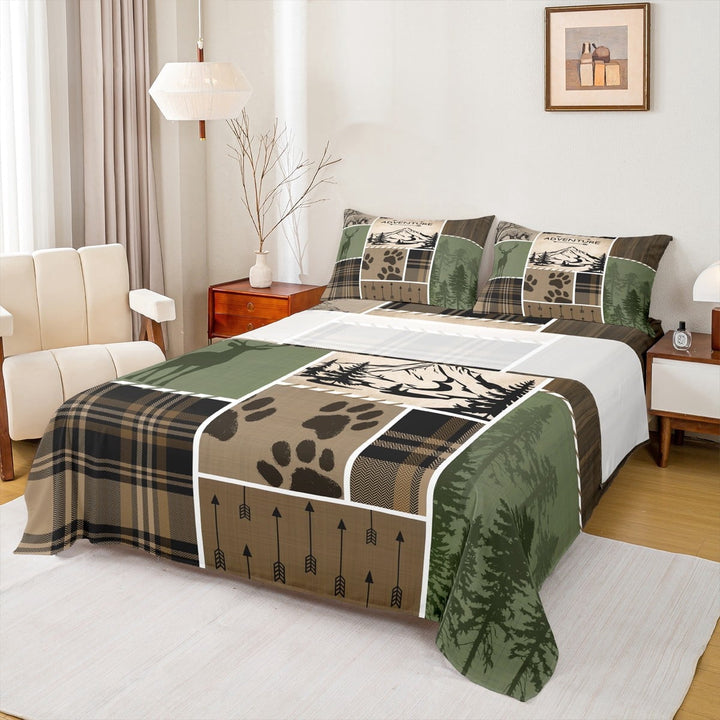 Manfei Green Rustic Sheet Set Twin, Jungle Adventure Bed Sheets Set Twin Size, Farmhouse Hunting Twin Sheet Sets, Breathable Room Decor, 3-Piece