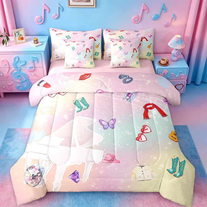 Erosebridal Music Musician Bed in a Bag Twin Size,Instrument Piano Bed Set,Glitter Rainbow Bedding Twin Size,Microfiber Bedroom Decor Reversible,7 Pieces