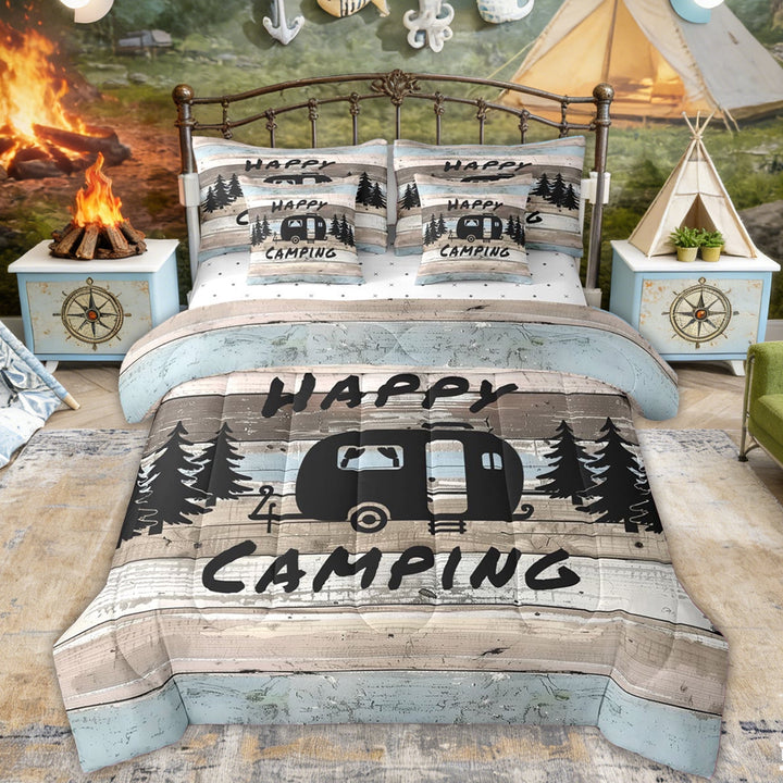 Erosebridal Camping Car Twin Bedding Sets, Wooden Lodge Cabin Bedding Comforter Set for Men and Women, 7-Piece