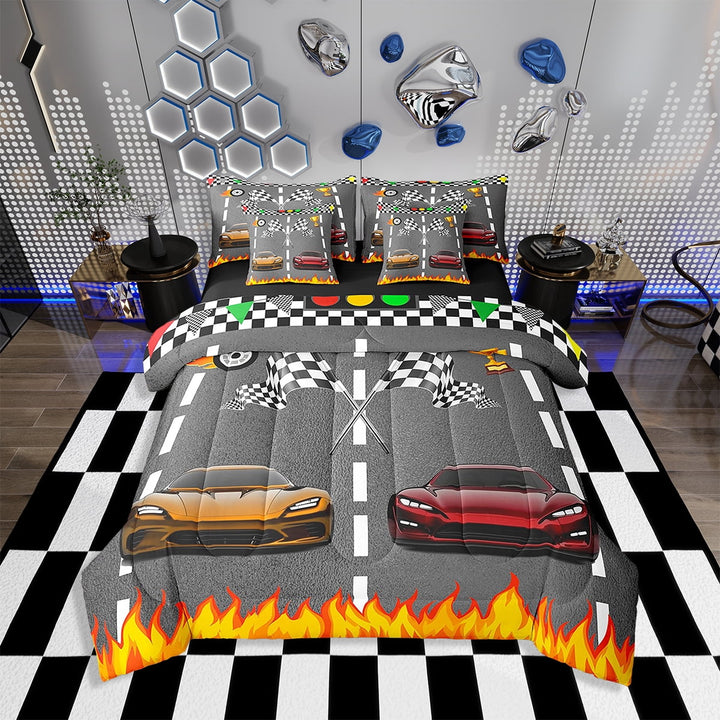 Erosebridal Twin Comforter Set 7 Pieces,Speed Car Reversible Bed in a Bag Twin,Race Car Twin Bedding Set,Racing Car Comforter,Flat Sheet,Fitted Sheet,Pillowcases