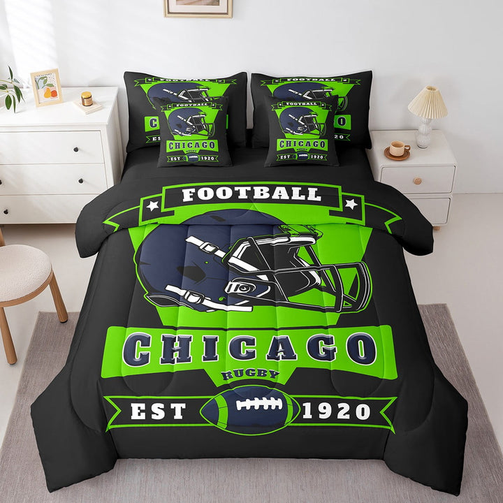 Erosebridal Football Bed in a Bag Full size 7 Pieces Teens, Breathable, Black, Chicago