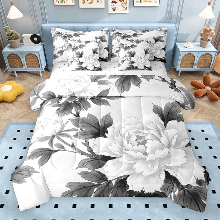 Erosebridal White Floral Twin Bedding Sets for Girls Women, Botanical Theme Bedding Comforter Set, Reversible, 7 Pieces