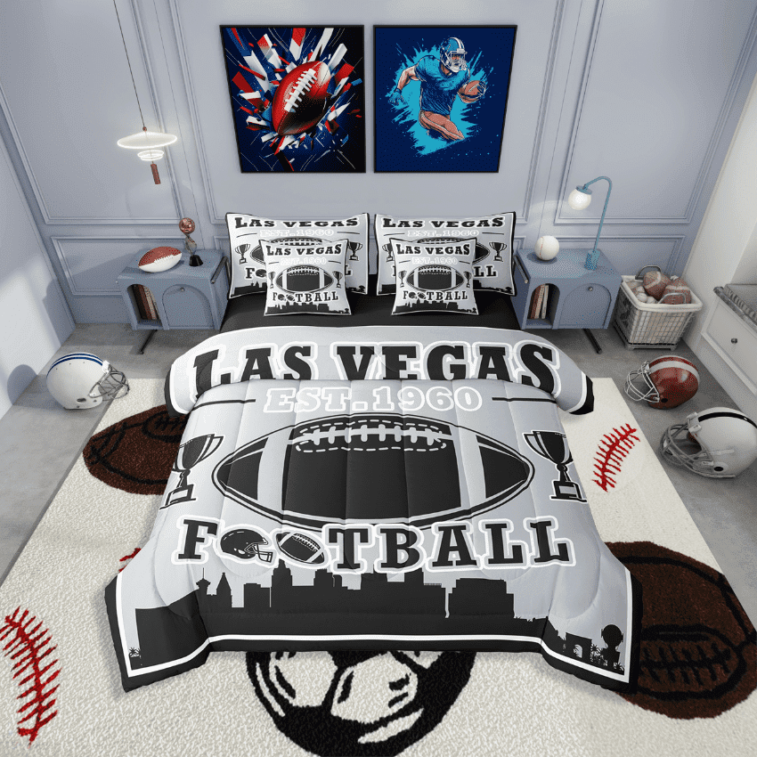 Erosebridal Teen Ball Gaming Football Bedding Sets Twin Size,Sport Game Comforter Sets with Sheets,Gamer Decoration(Las Vegas),Reversible,Lightweight,7-Piece