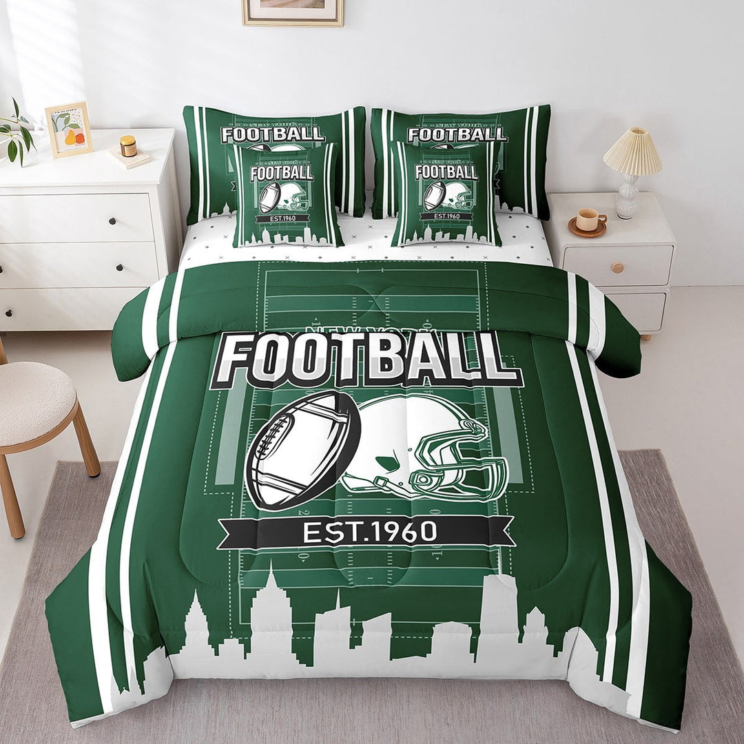 Erosebridal Rugby Print Bedding Sets Twin Size,Stripes Sport Comforter Sets with Sheets,Football Gaming Decor,Reversible,Breathable,7-Piece