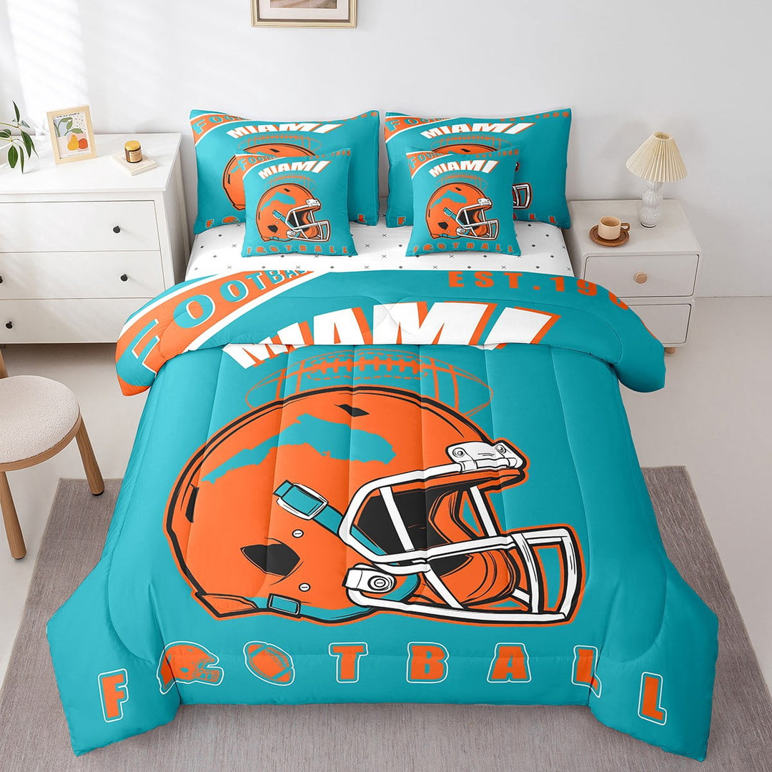 Erosebridal Modern Soccer City Bedding Sets, American Football Comforter Sets with Sheets, Vintage Rugby Bed Sheets Set, Microfiber Room Decorative, 7pcs