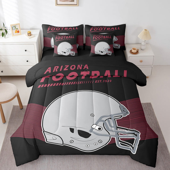 American Football Comforter Set with Sheets Sports Ball Game Comforter Set Bed-in-a-Bag Queen 7-Piece,Arizona(1 Comforter, 1 Flat Sheet 1 Fitted Sheet 2 Pillowcases 2 Throw Pillow Covers)