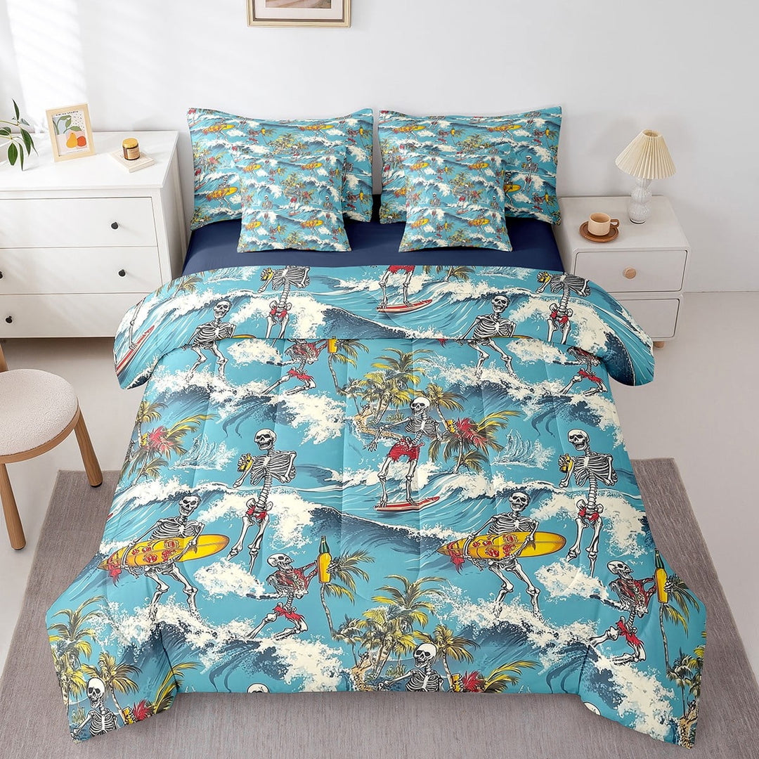 Erosebridal Funny Skeleton Bedding Twin Size, Marine Surfing Sports Bedding Sets Twin Size, Ocean Wave Decor, Reversible