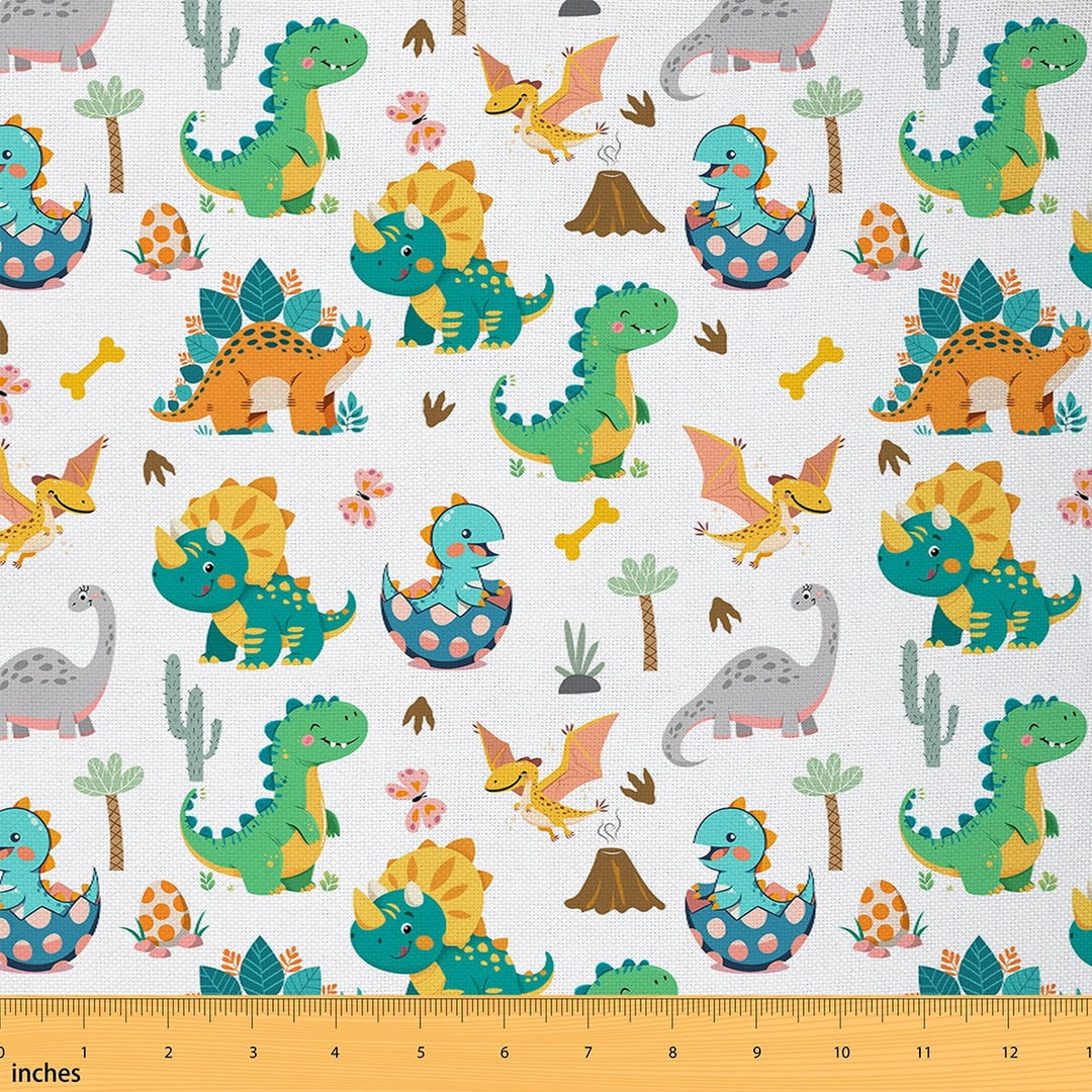 Manfei Cute Dinosaur Dino Fabric by the Yard (2 Yards) for Kids, Cartoon Wildlife Animal Decorative Fabric by the Yard, Botanical Tree Sewing &amp; Crafting Fabric