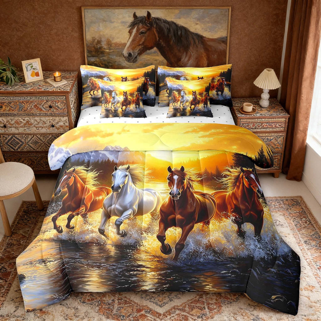 Erosebridal Galloping Horse Bedding Comforter Set, Natural Scene Queen Bedding Sets