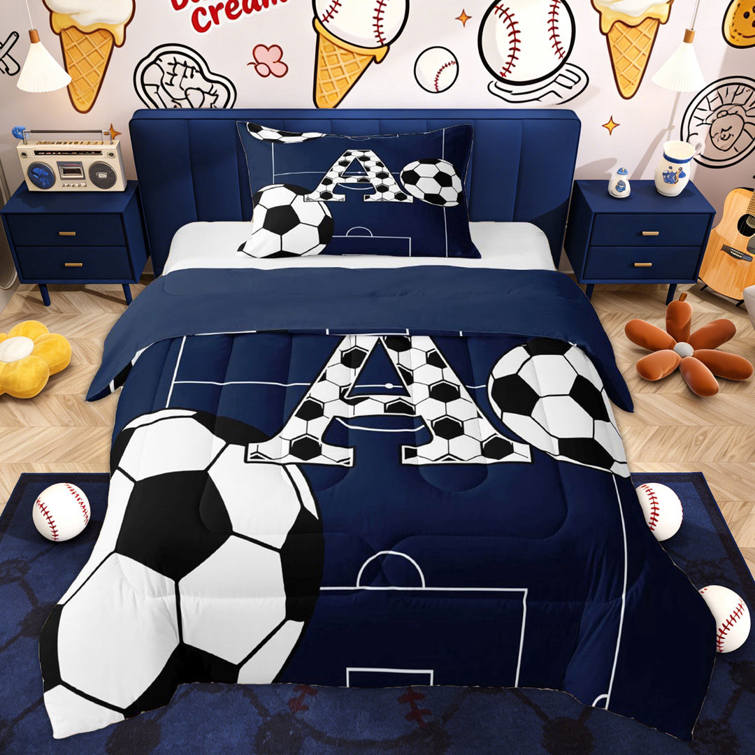 Erosebridal Football Letter A Kids Twin Comforter Sets, Blue Cartoon Bedding Set, 2 Pieces