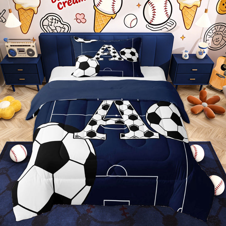Erosebridal Football Letter A Kids Twin Comforter Sets, Blue Cartoon Bedding Set, 2 Pieces